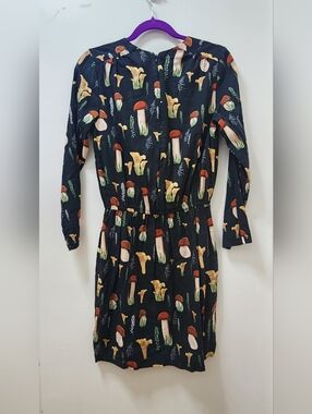 Pepalove Mushroom Cotton Dress Small Long Sleeve Mod Twee Whimsy Forestcore